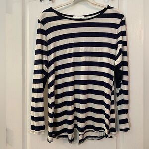Chris &‎ Carol striped tapered button back blouse Large soft EUC Elbow patches